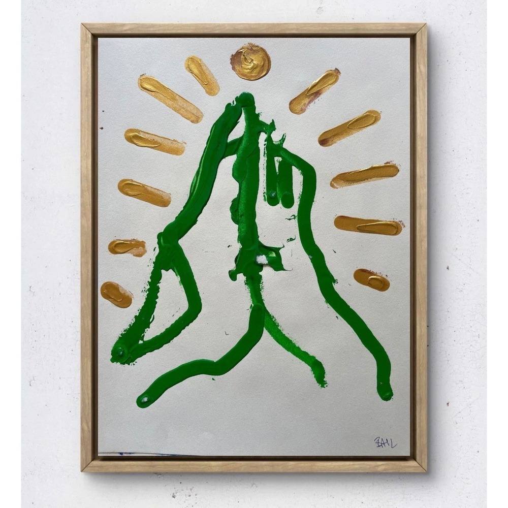 Oman Hosea 11x14 Abstract Prayer Hands Mountain Painting Contemporary Art Green